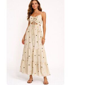 MAAC LONDON Keyhole Maxi Dress Cream Embroidered Size Medium